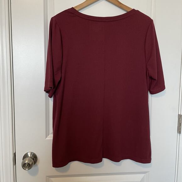 Lane Bryant Button Down Ribbed Tshirt Women's Size 2X 16-18 Maroon Red Stretchy - Picture 3 of 8